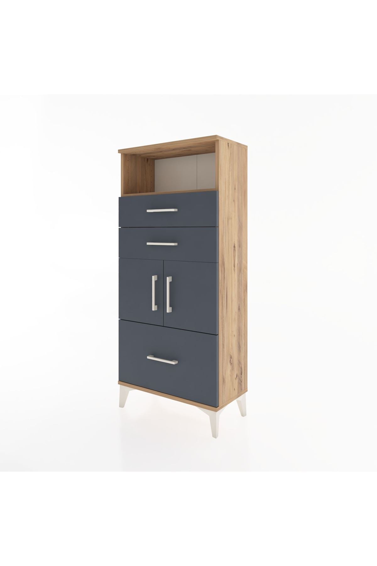 Hyperion Dolap 2 Raflı 3 Çekmeceli 2 Kapaklı 60x44x134 Çam-Antrasit