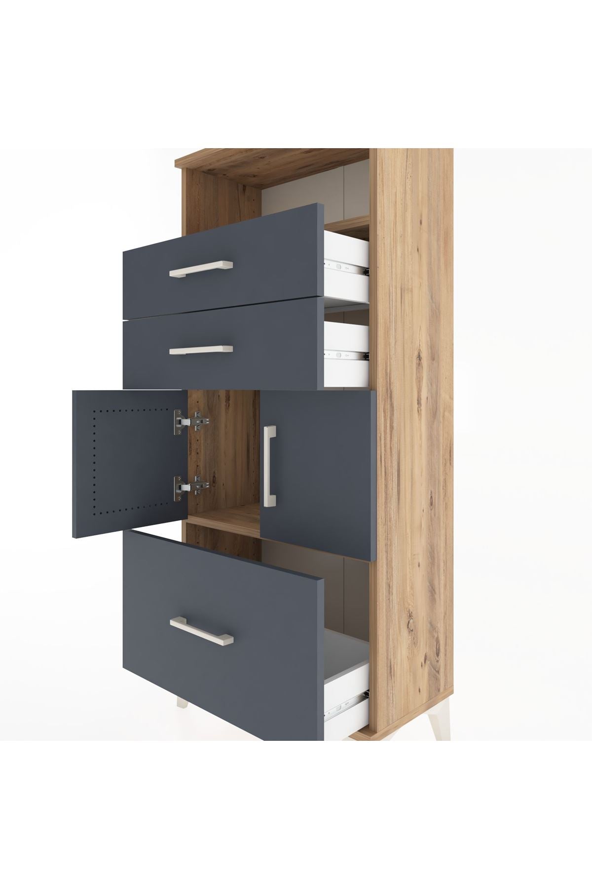 Hyperion Dolap 2 Raflı 3 Çekmeceli 2 Kapaklı 60x44x134 Çam-Antrasit