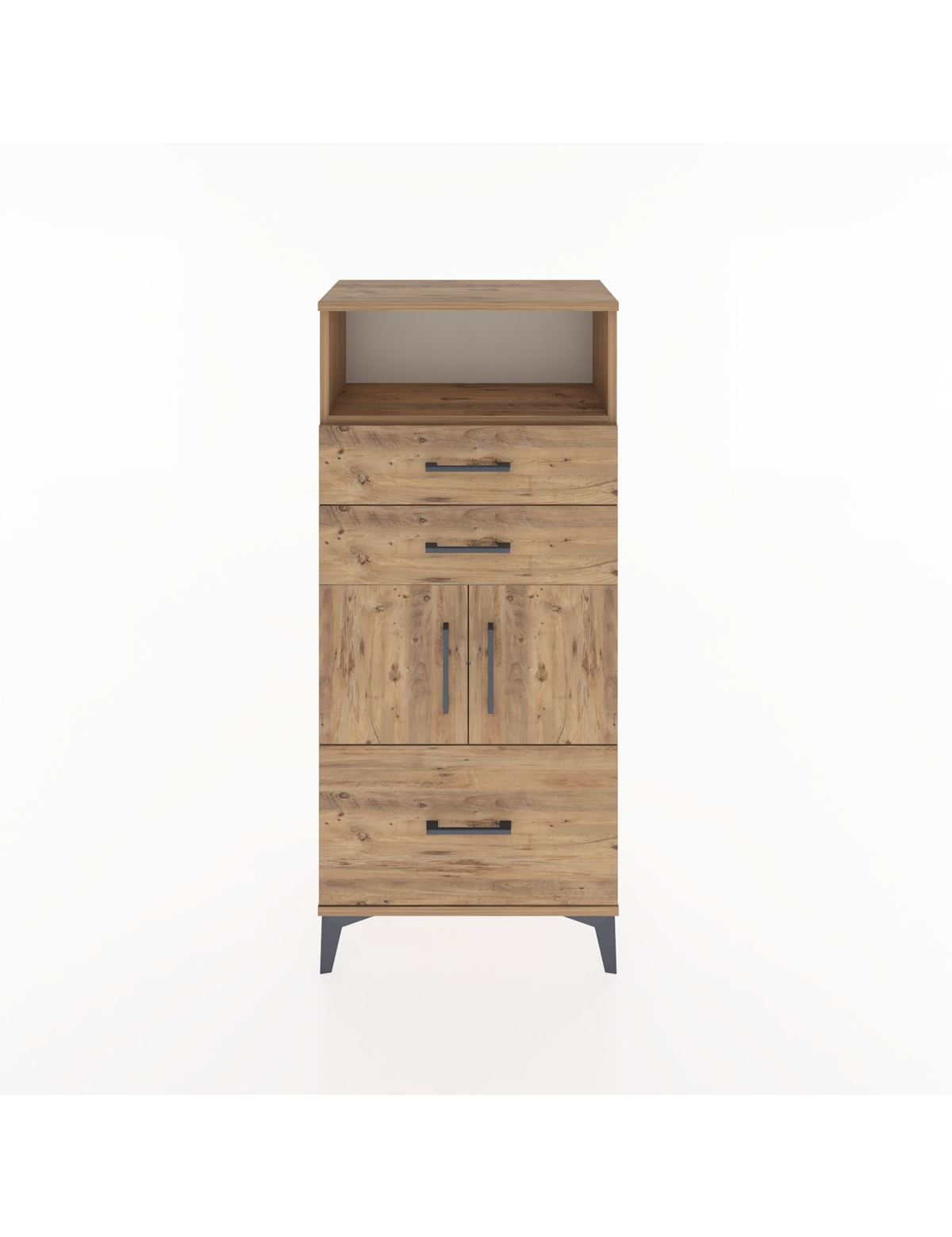 Hyperion Dolap 2 Raflı 3 Çekmeceli 2 Kapaklı 60x44x134 Çam-Çam