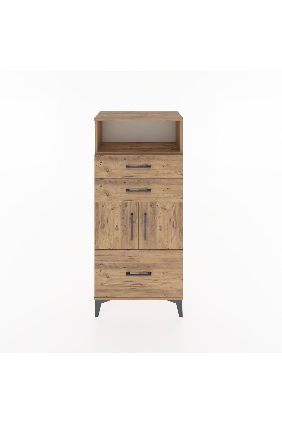 Hyperion Dolap 2 Raflı 3 Çekmeceli 2 Kapaklı 60x44x134 Çam-Çam