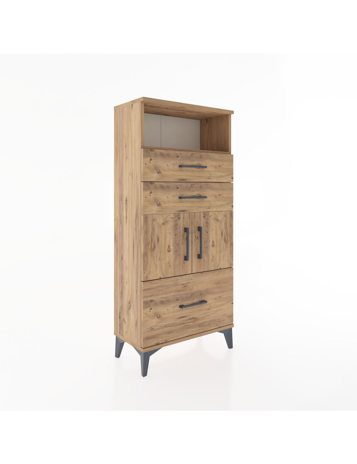 Hyperion Dolap 2 Raflı 3 Çekmeceli 2 Kapaklı 60x44x134 Çam-Çam