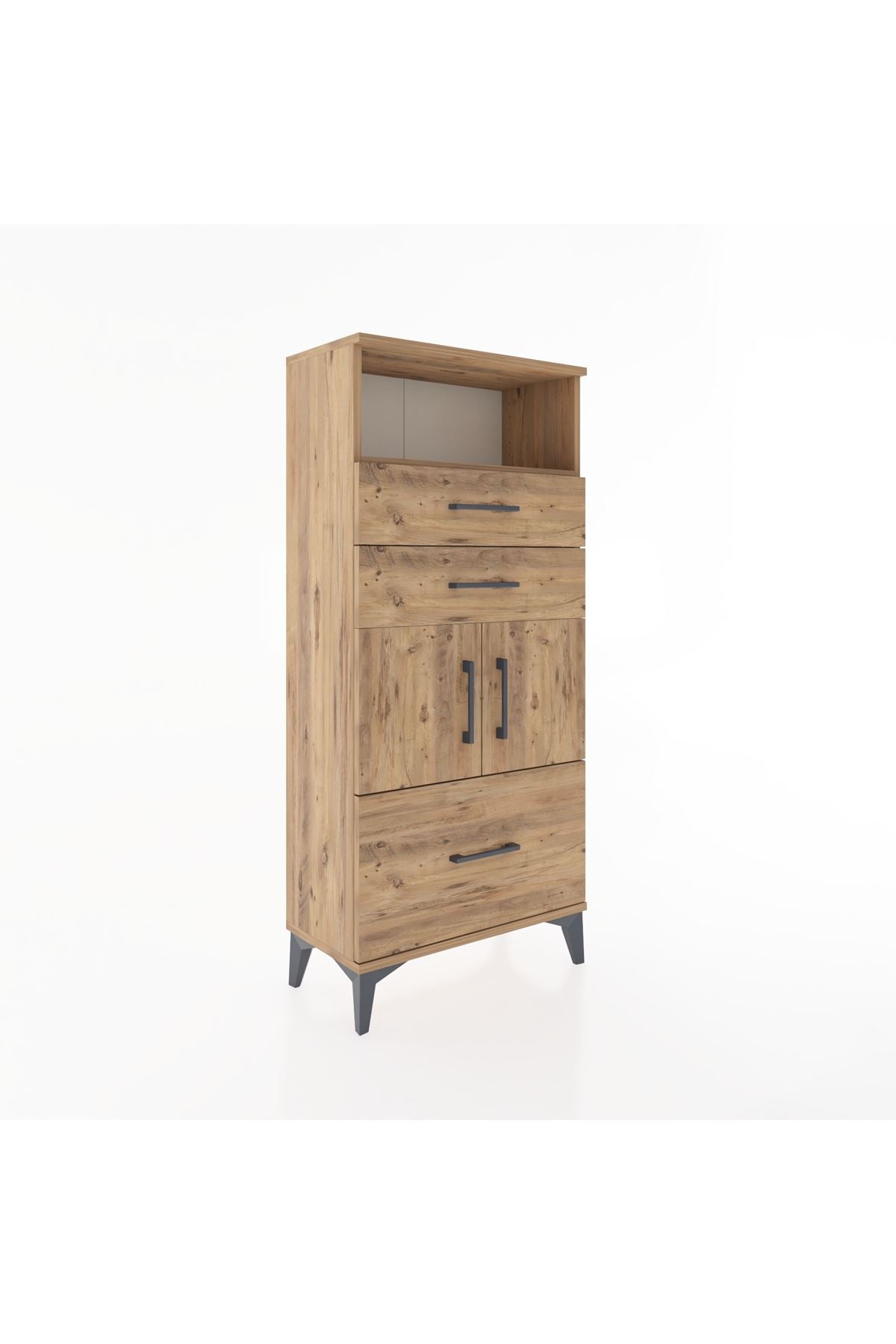 Hyperion Dolap 2 Raflı 3 Çekmeceli 2 Kapaklı 60x44x134 Çam-Çam