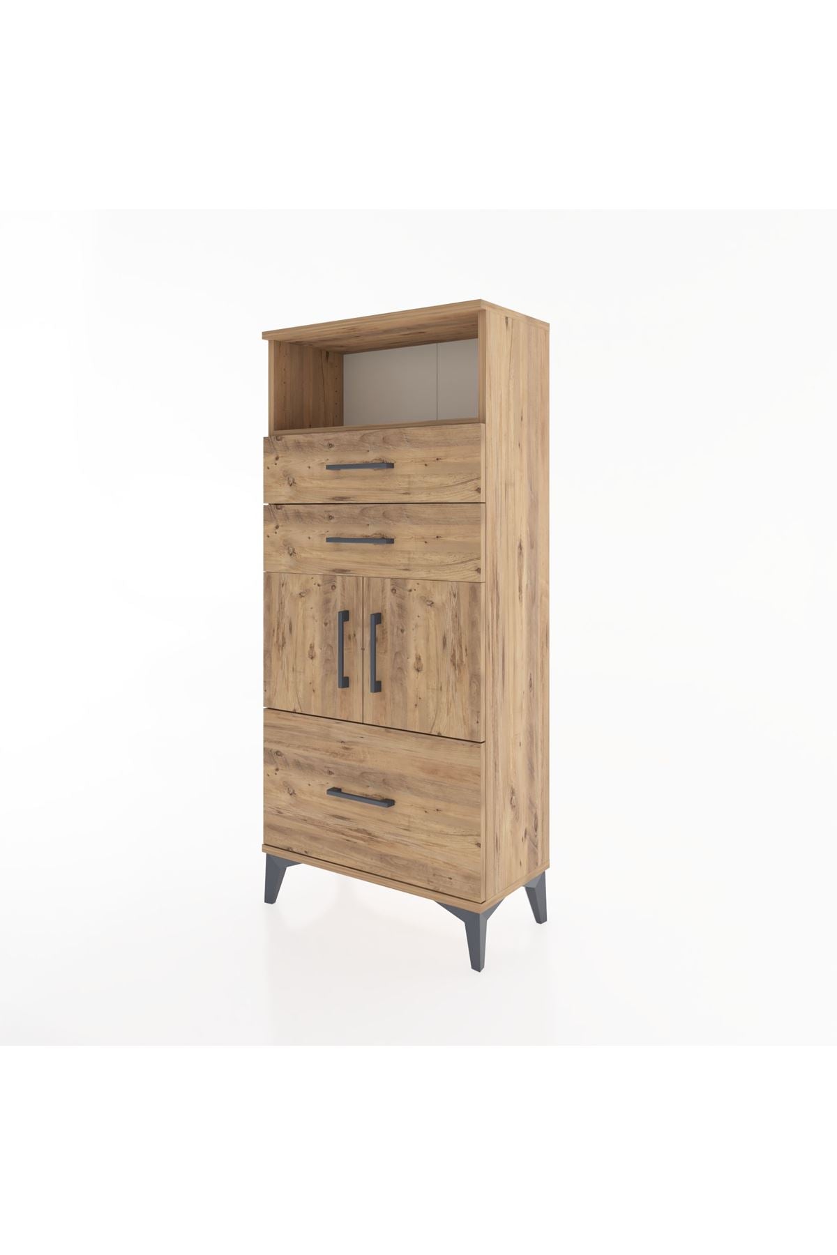 Hyperion Dolap 2 Raflı 3 Çekmeceli 2 Kapaklı 60x44x134 Çam-Çam