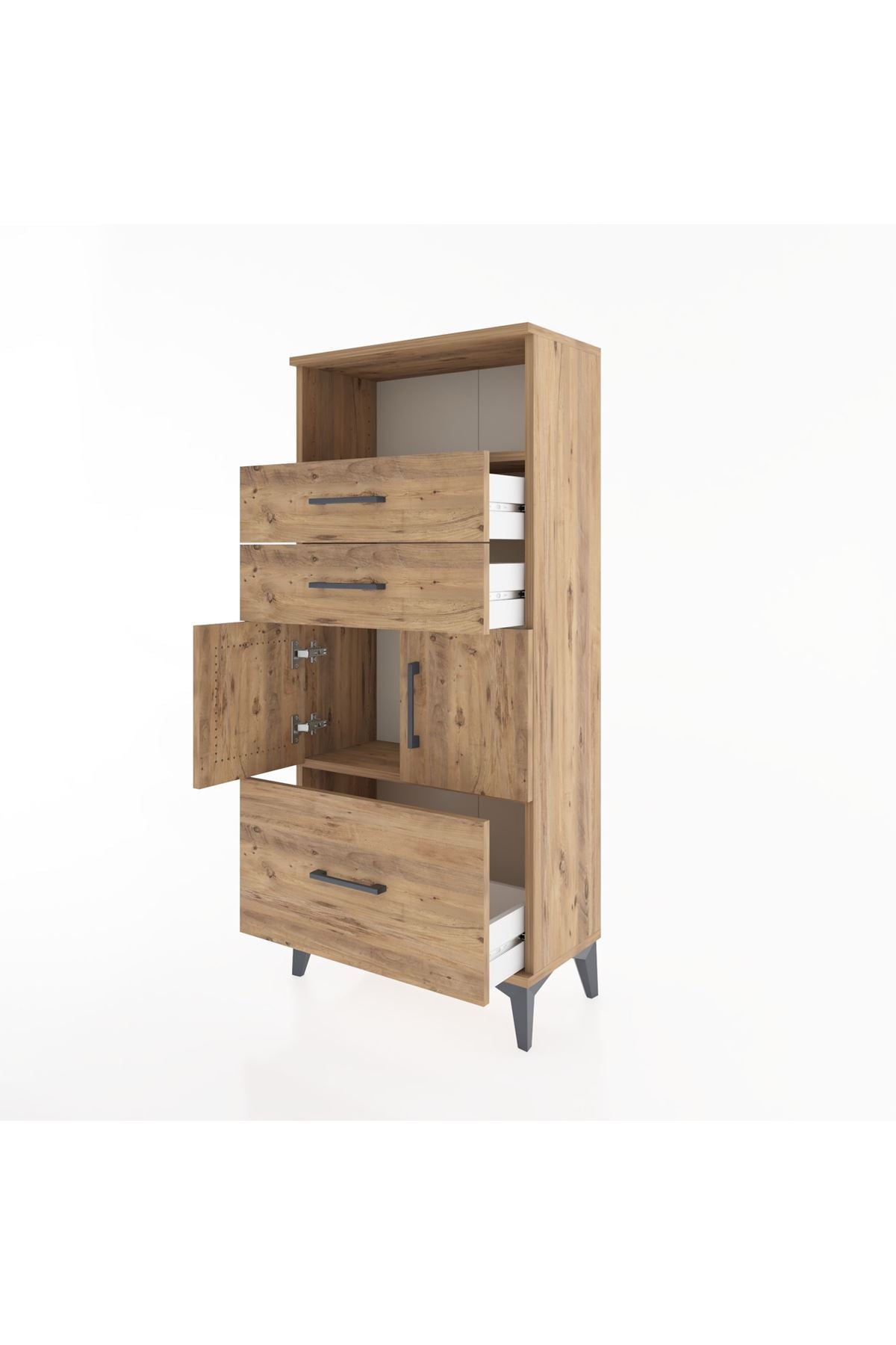 Hyperion Dolap 2 Raflı 3 Çekmeceli 2 Kapaklı 60x44x134 Çam-Çam