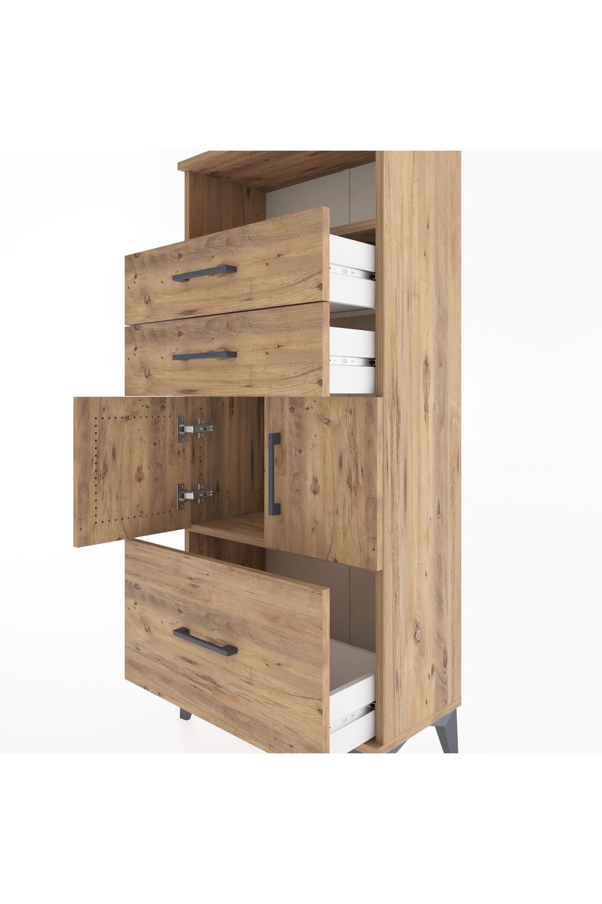 Hyperion Dolap 2 Raflı 3 Çekmeceli 2 Kapaklı 60x44x134 Çam-Çam