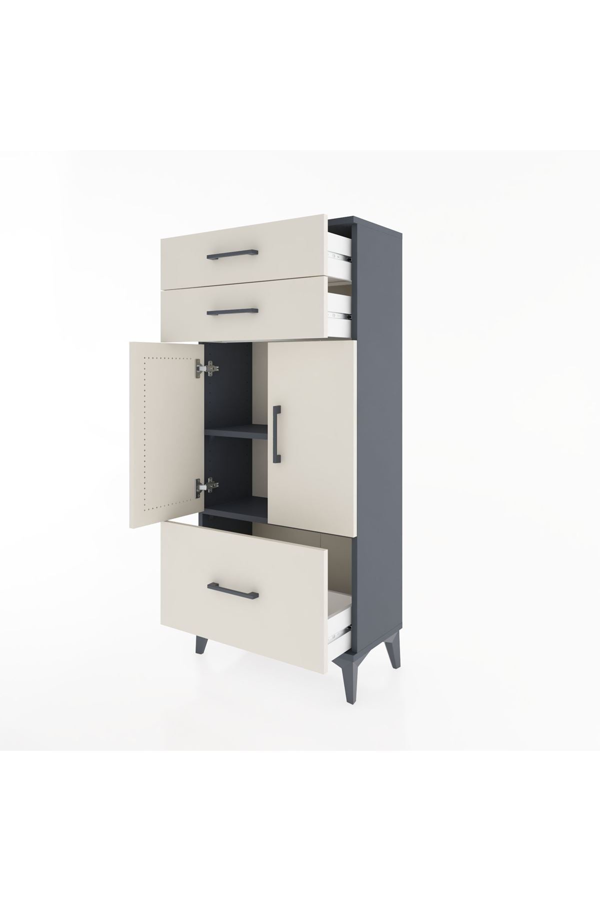 Hyperion Dolap 2 Raflı 3 Çekmeceli 2 Kapaklı 60x44x134 Antrasit-Aytaşı