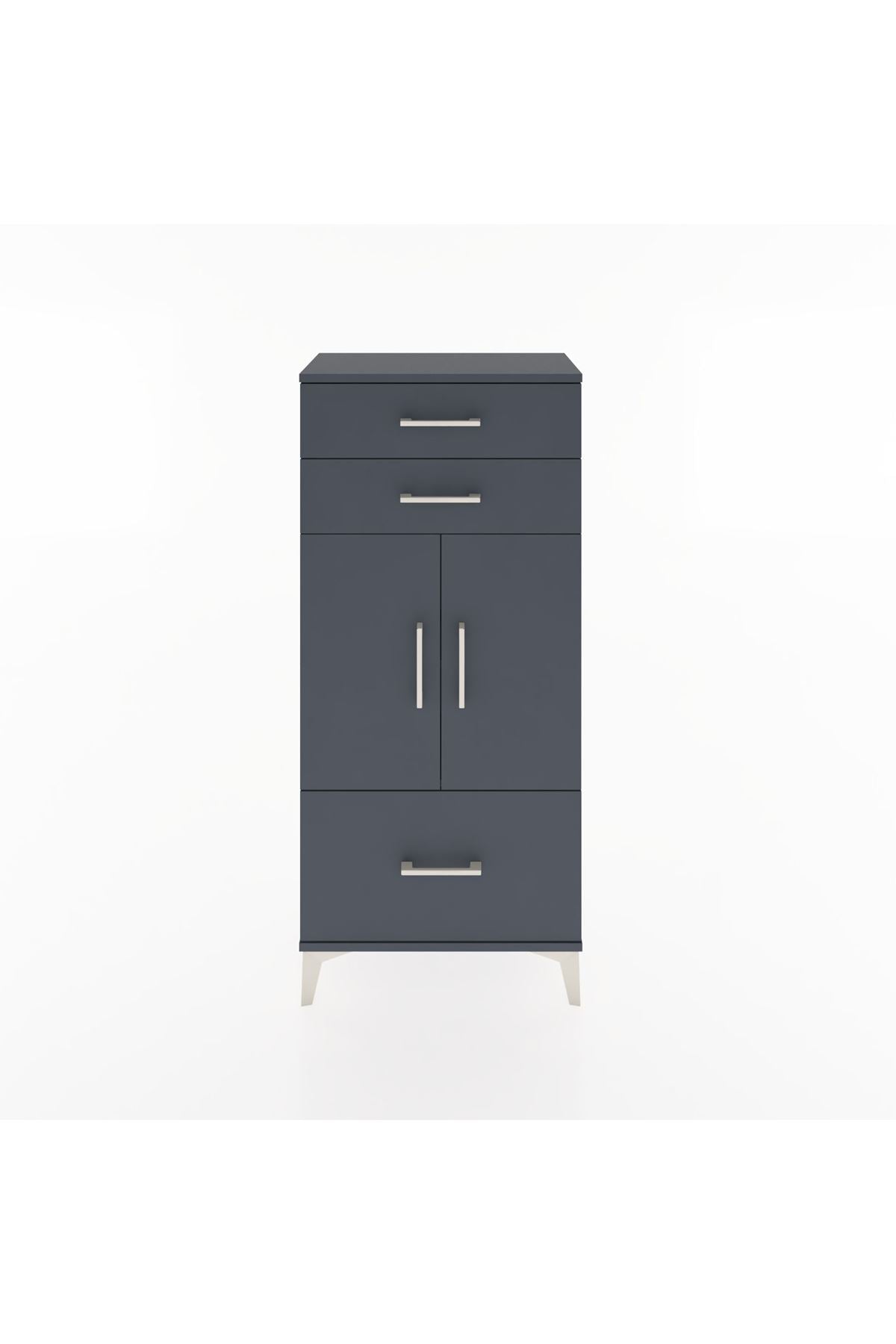 Hyperion Dolap 2 Raflı 3 Çekmeceli 2 Kapaklı 60x44x134 Antrasit-Antrasit