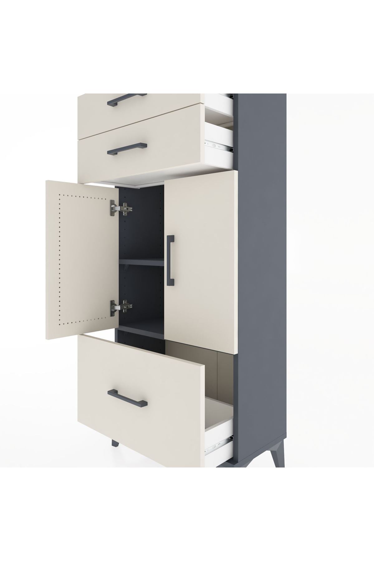 Hyperion Dolap 2 Raflı 3 Çekmeceli 2 Kapaklı 60x44x134 Antrasit-Aytaşı