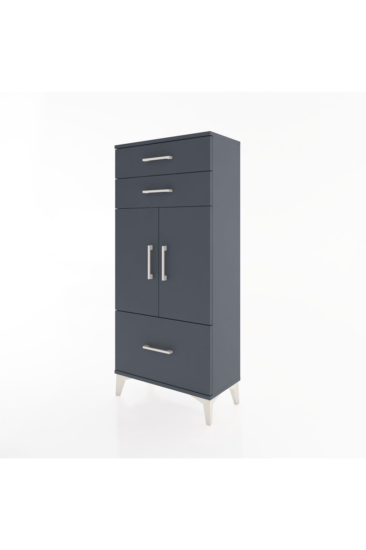 Hyperion Dolap 2 Raflı 3 Çekmeceli 2 Kapaklı 60x44x134 Antrasit-Antrasit