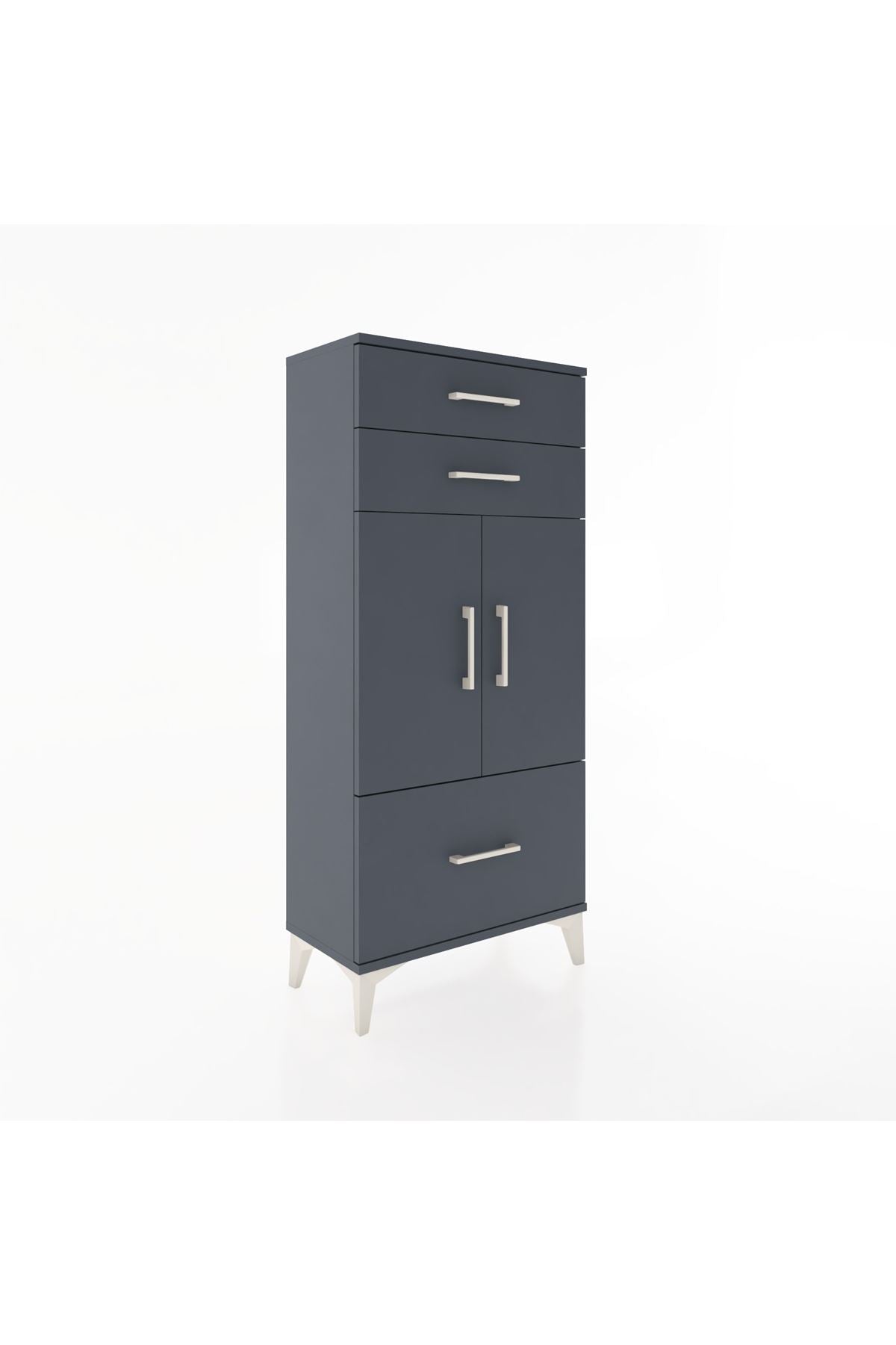 Hyperion Dolap 2 Raflı 3 Çekmeceli 2 Kapaklı 60x44x134 Antrasit-Antrasit