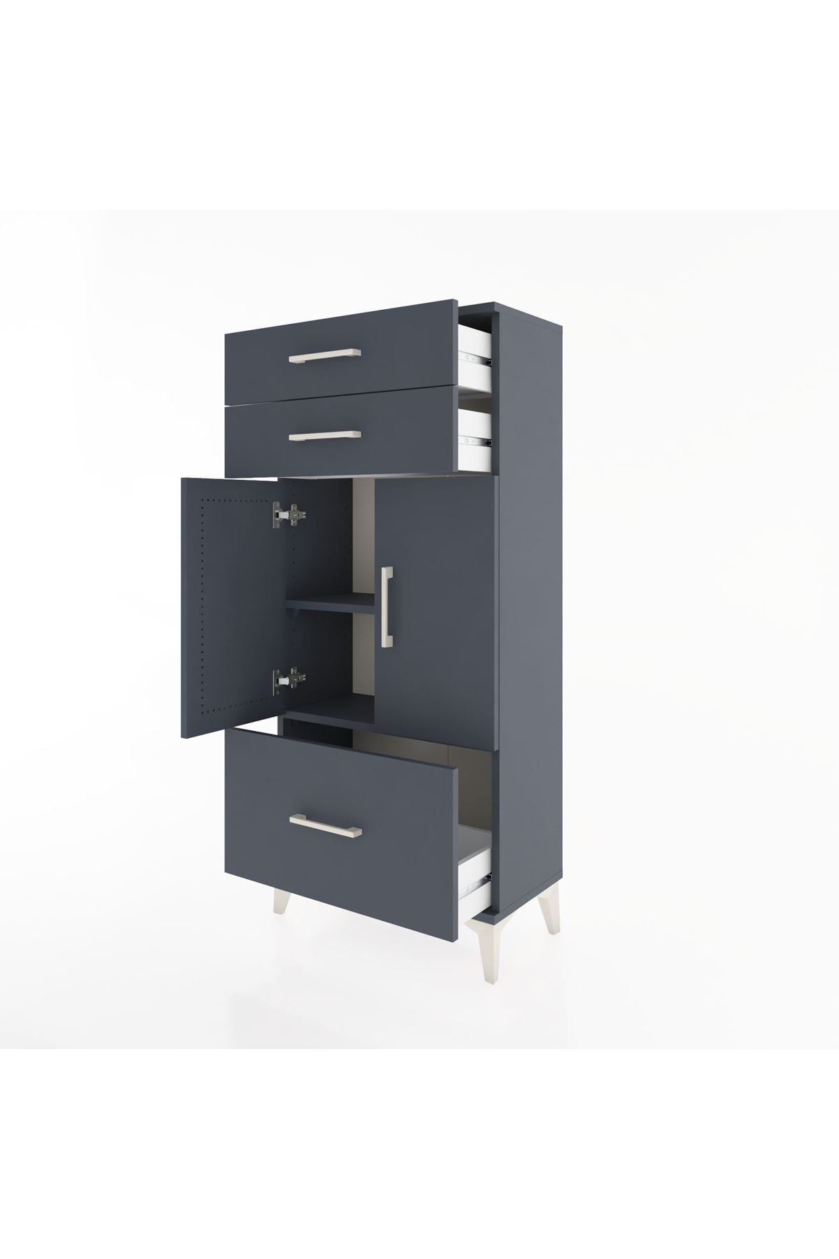 Hyperion Dolap 2 Raflı 3 Çekmeceli 2 Kapaklı 60x44x134 Antrasit-Antrasit