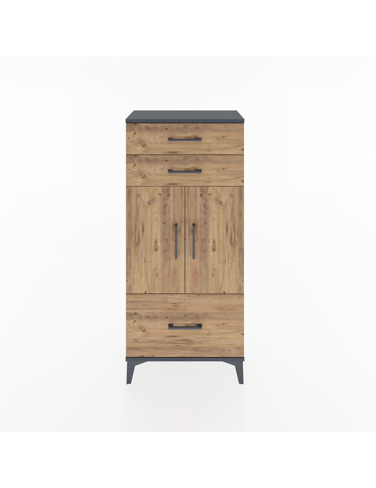 Hyperion Dolap 2 Raflı 3 Çekmeceli 2 Kapaklı 60x44x134 Antrasit-Çam