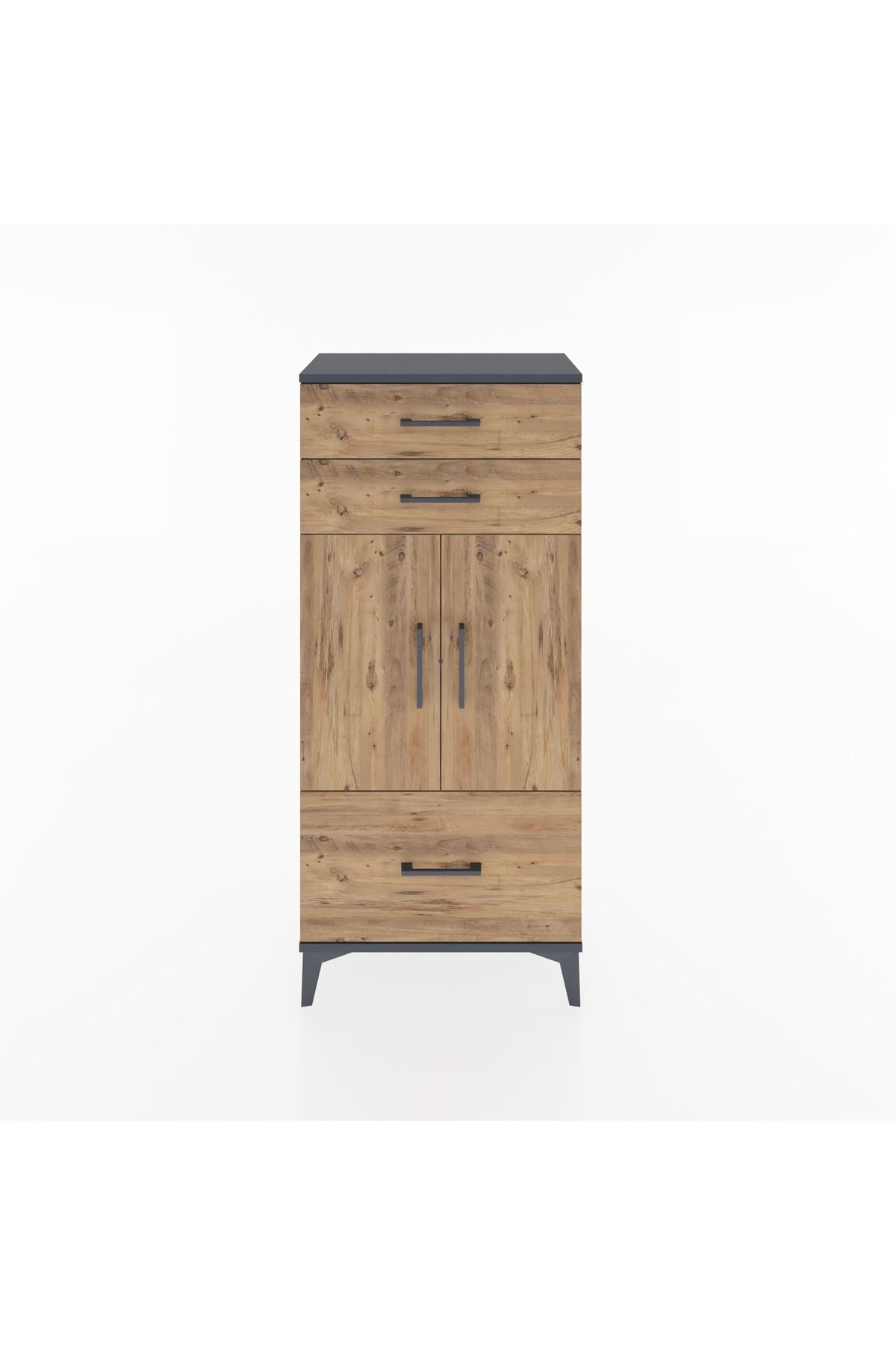 Hyperion Dolap 2 Raflı 3 Çekmeceli 2 Kapaklı 60x44x134 Antrasit-Çam