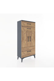 Hyperion Dolap 2 Raflı 3 Çekmeceli 2 Kapaklı 60x44x134 Antrasit-Çam