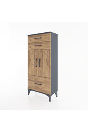 Hyperion Dolap 2 Raflı 3 Çekmeceli 2 Kapaklı 60x44x134 Antrasit-Çam