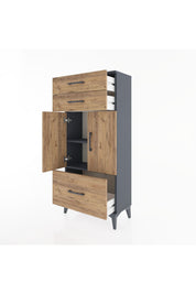 Hyperion Dolap 2 Raflı 3 Çekmeceli 2 Kapaklı 60x44x134 Antrasit-Çam