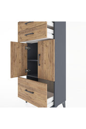 Hyperion Dolap 2 Raflı 3 Çekmeceli 2 Kapaklı 60x44x134 Antrasit-Çam