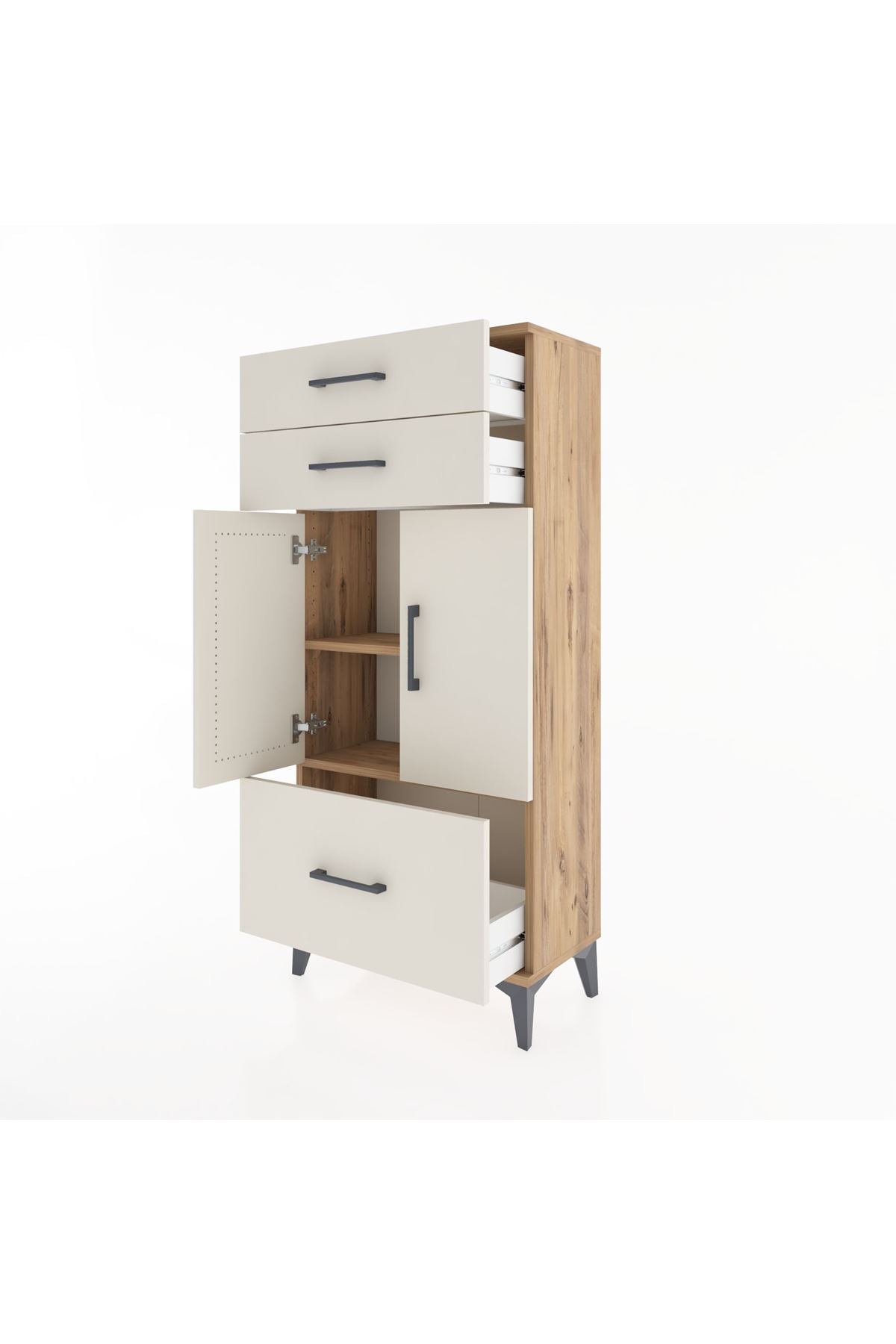 Hyperion Dolap 2 Raflı 3 Çekmeceli 2 Kapaklı 60x44x134 Çam-Aytaşı