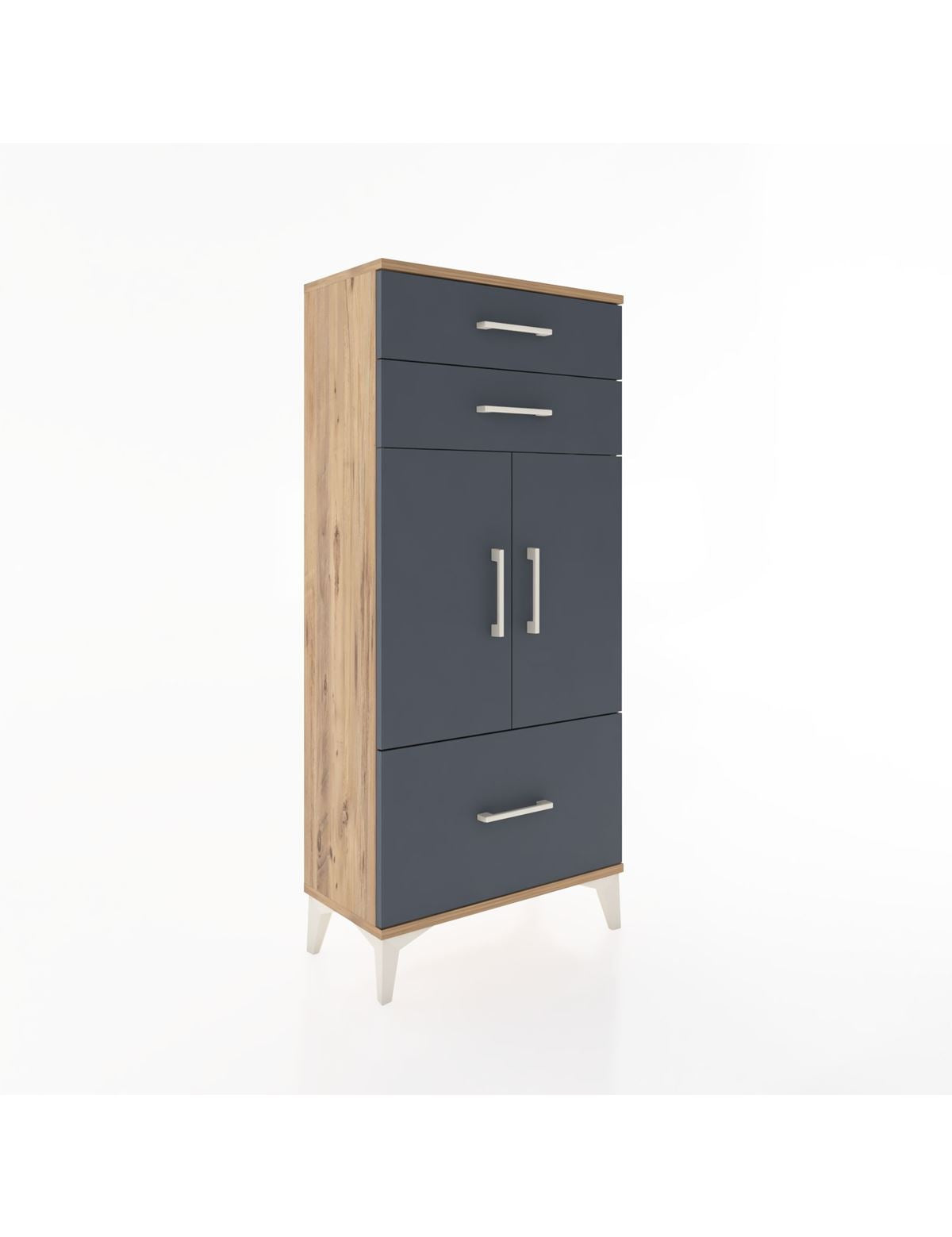 Hyperion Dolap 2 Raflı 3 Çekmeceli 2 Kapaklı 60x44x134 Çam-Antrasit