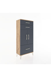 Hyperion Dolap 2 Raflı 3 Çekmeceli 2 Kapaklı 60x44x134 Çam-Antrasit