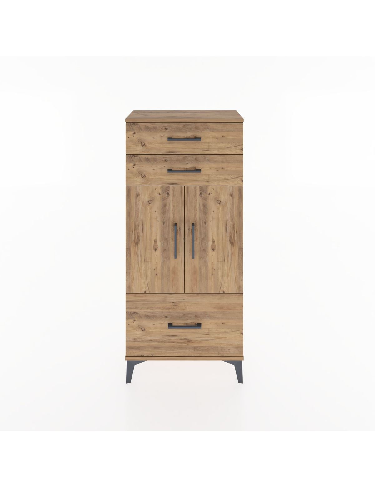 Hyperion Dolap 2 Raflı 3 Çekmeceli 2 Kapaklı 60x44x134 Çam-Çam