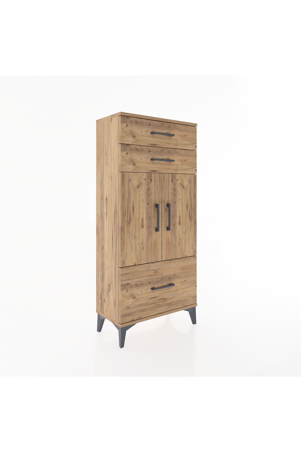 Hyperion Dolap 2 Raflı 3 Çekmeceli 2 Kapaklı 60x44x134 Çam-Çam