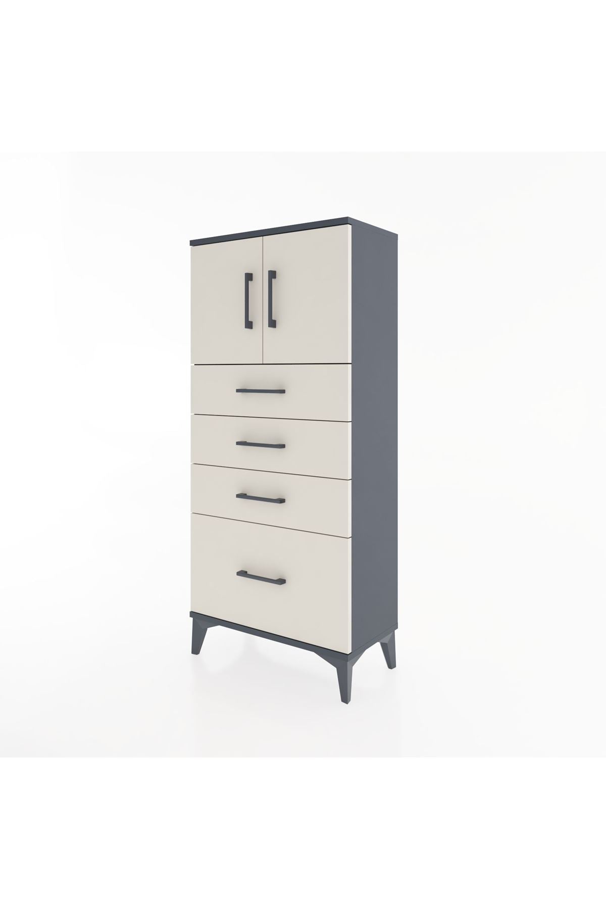 Hyperion Dolap Tek Raflı 4 Çekmeceli 2 Kapaklı 60x44x134 - S50M067V4B