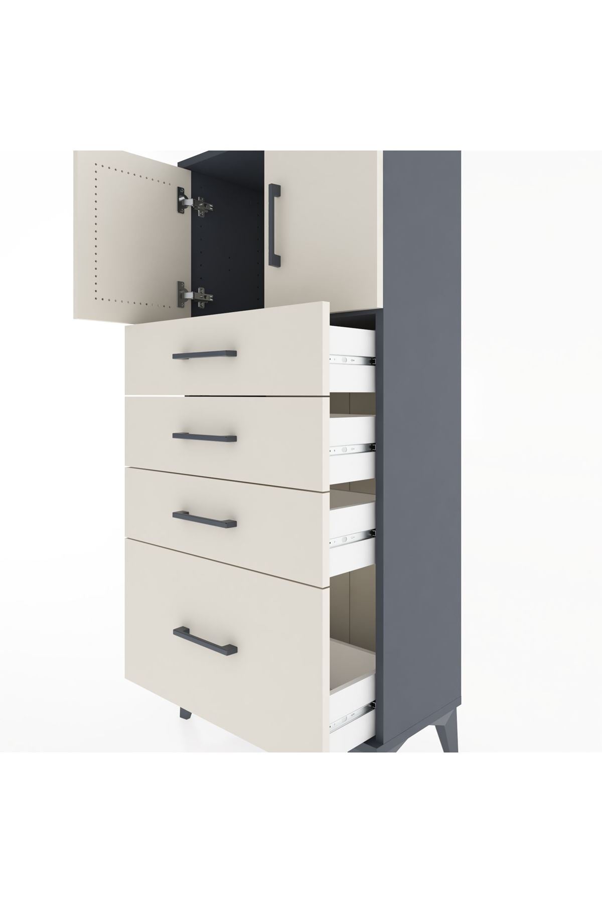 Hyperion Dolap Tek Raflı 4 Çekmeceli 2 Kapaklı 60x44x134 - S50M067V4B