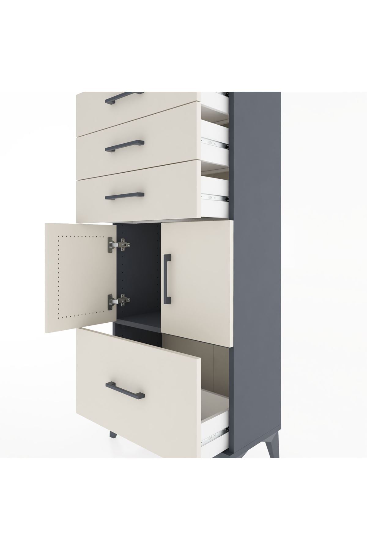 Hyperion Dolap Tek Raflı 4 Çekmeceli 2 Kapaklı 60x44x134 - S50M068V4B
