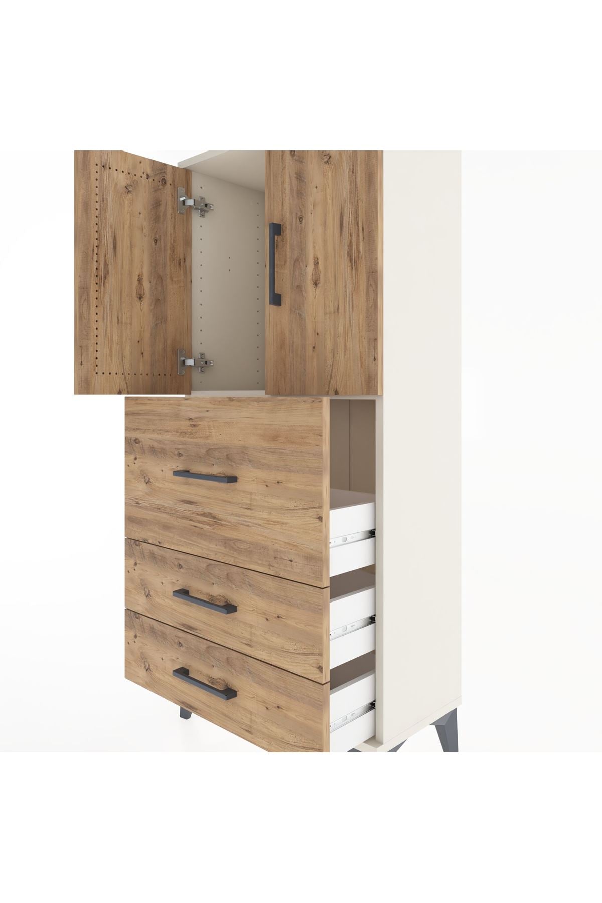 Hyperion Dolap Tek Raflı 3 Çekmeceli 2 Kapaklı 60x44x134 - S50M070V3B