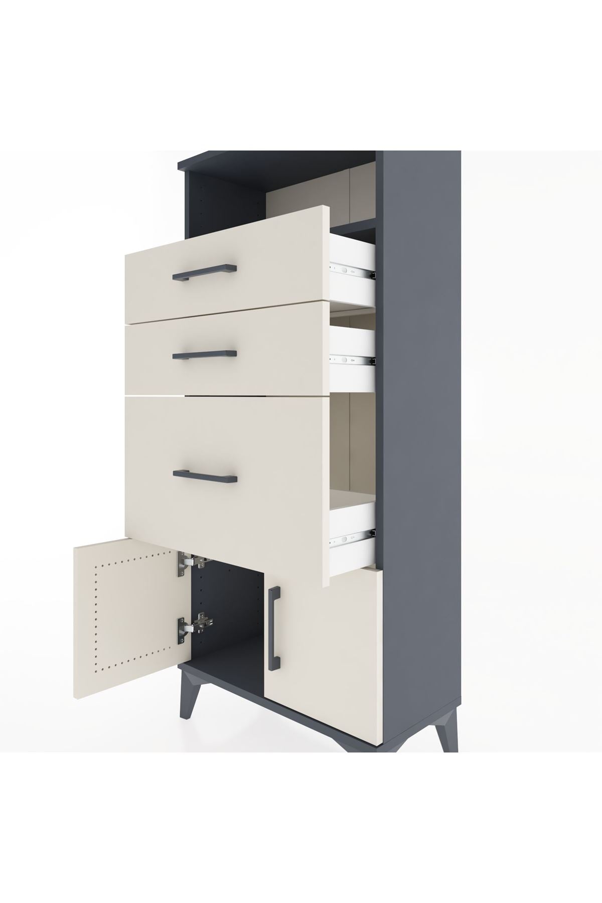 Hyperion Dolap Tek Raflı 3 Çekmeceli 2 Kapaklı 60x44x134 - S50M071V4B