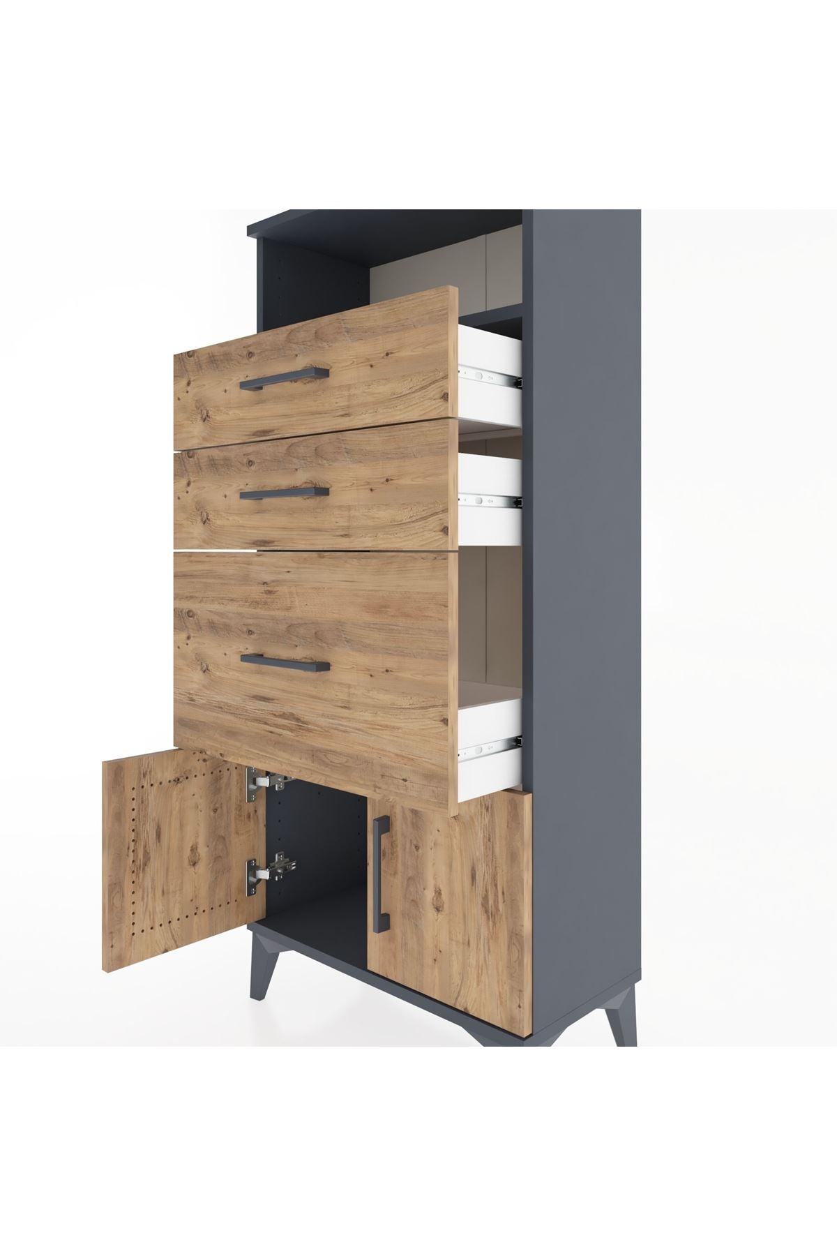 Hyperion Dolap Tek Raflı 3 Çekmeceli 2 Kapaklı 60x44x134 - S50M071V6B