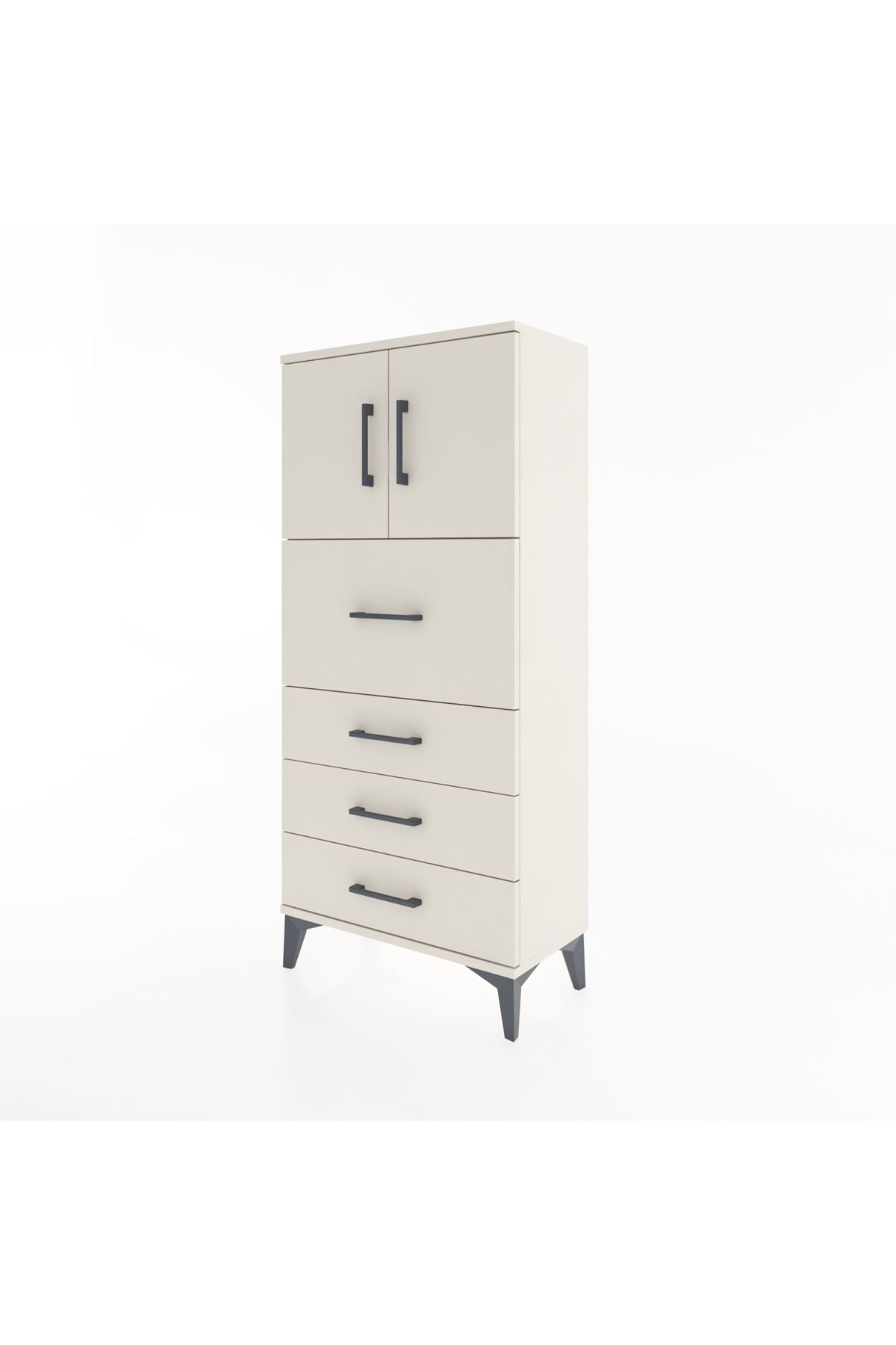 Hyperion Dolap Tek Raflı 4 Çekmeceli 2 Kapaklı 60x44x134 - S50M072V1B