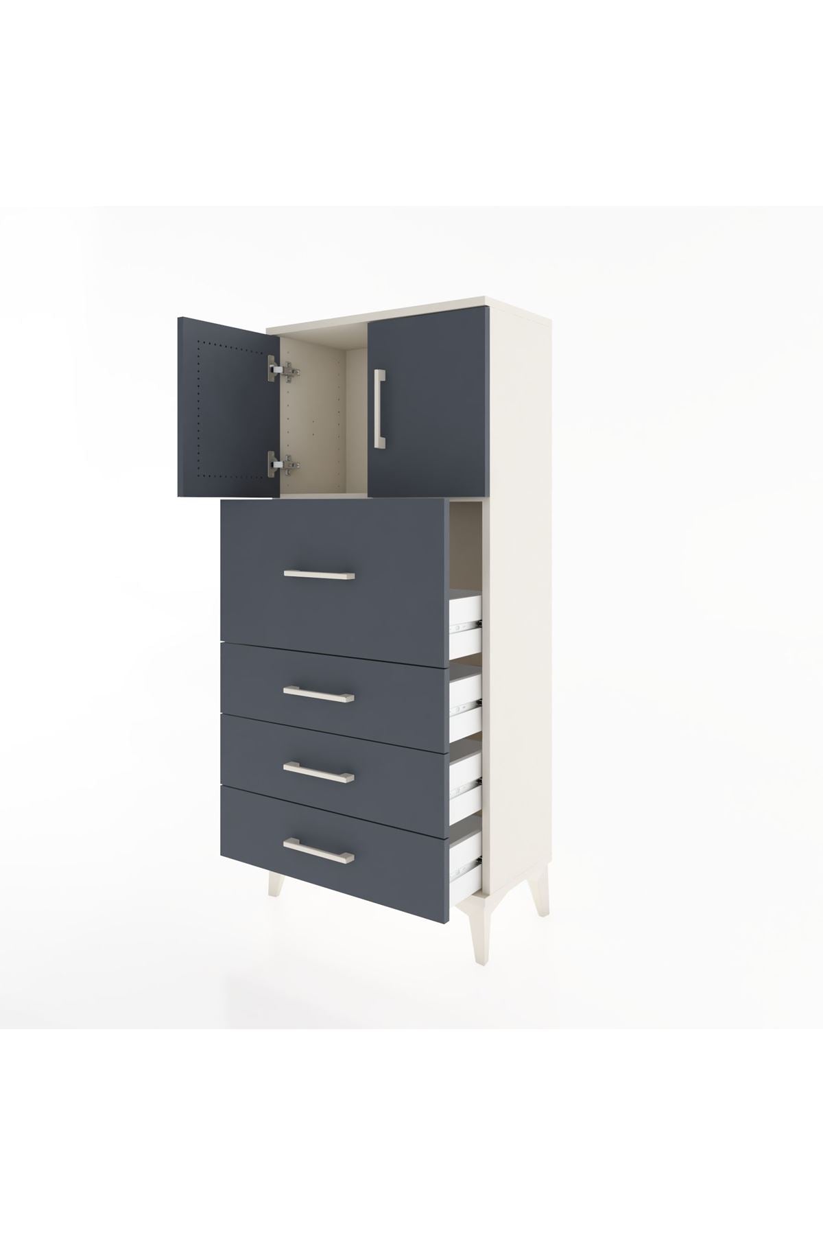 Hyperion Dolap Tek Raflı 4 Çekmeceli 2 Kapaklı 60x44x134 - S50M072V2B