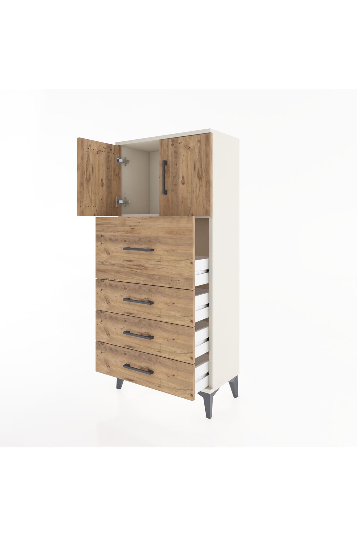 Hyperion Dolap Tek Raflı 4 Çekmeceli 2 Kapaklı 60x44x134 - S50M072V3B