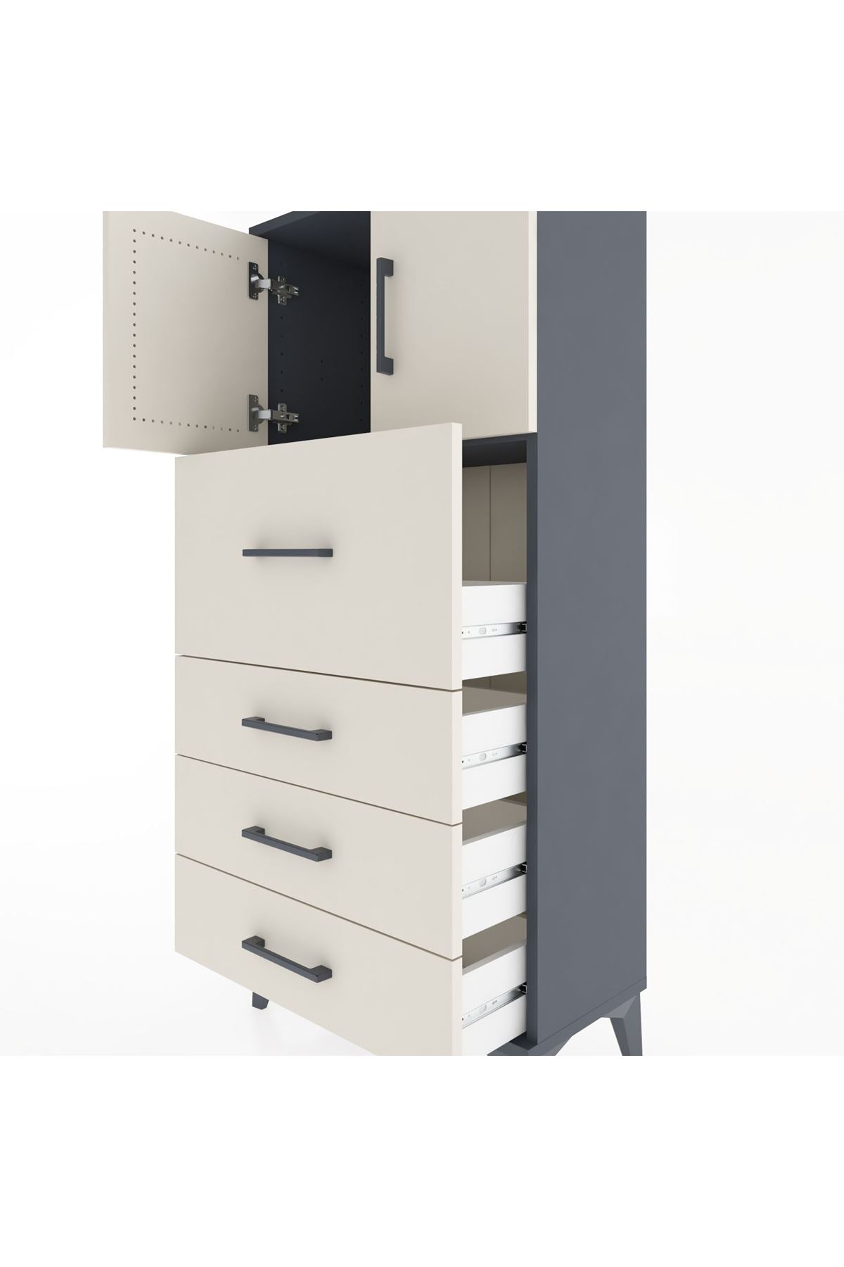 Hyperion Dolap Tek Raflı 4 Çekmeceli 2 Kapaklı 60x44x134 - S50M072V4B
