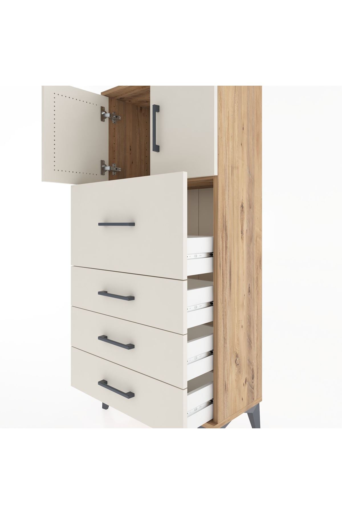 Hyperion Dolap Tek Raflı 4 Çekmeceli 2 Kapaklı 60x44x134 - S50M072V7B
