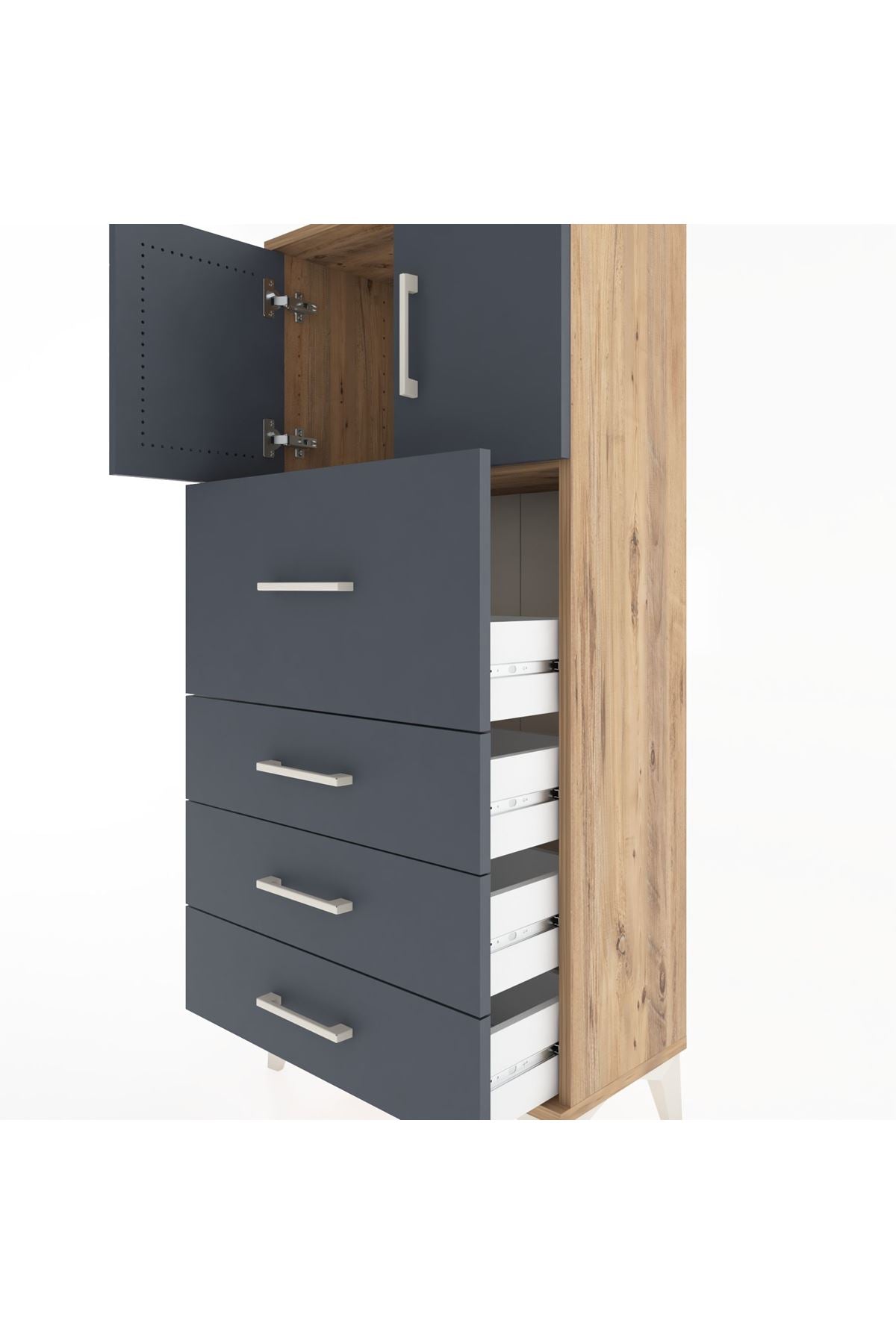 Hyperion Dolap Tek Raflı 4 Çekmeceli 2 Kapaklı 60x44x134 - S50M072V8B