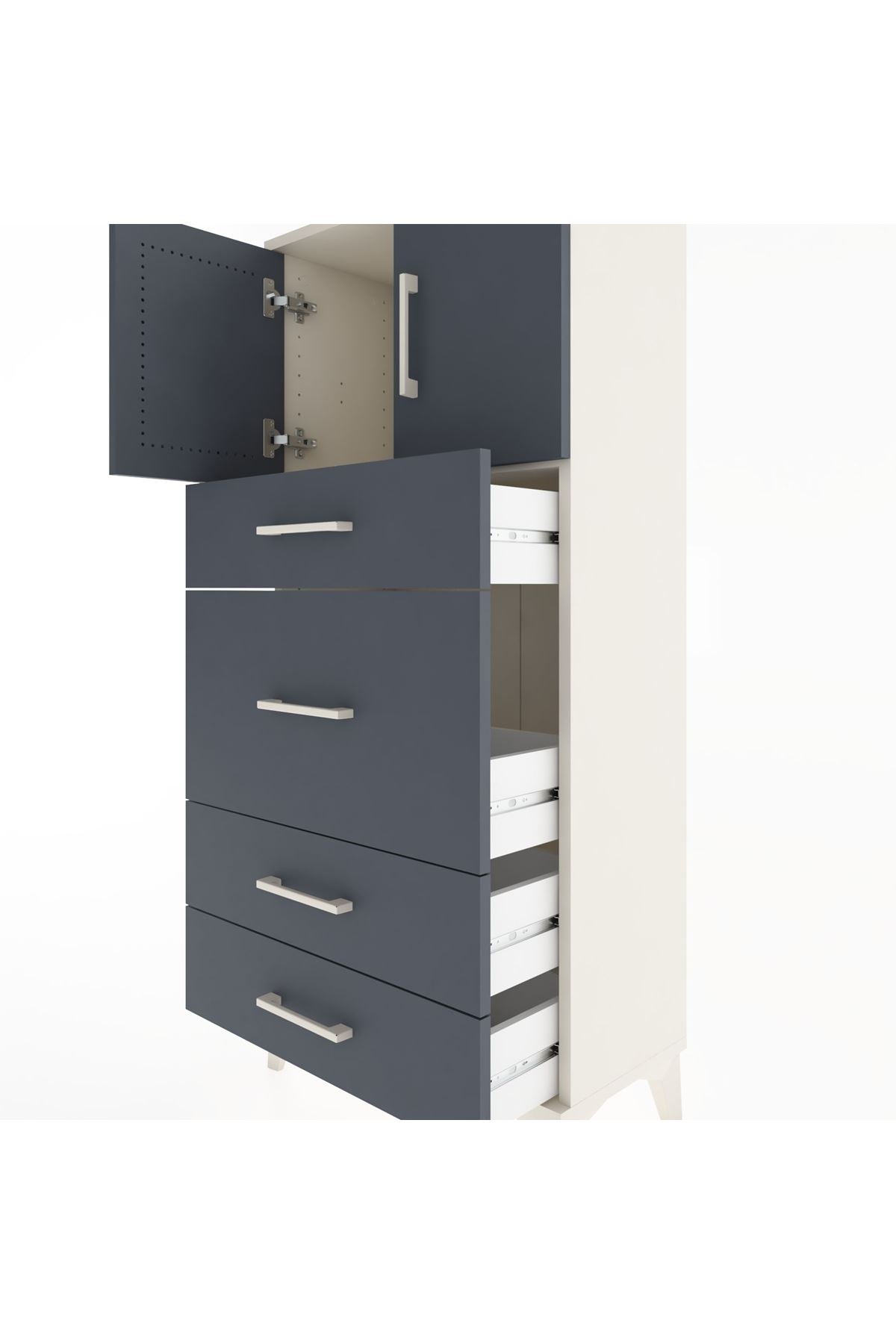 Hyperion Dolap Tek Raflı 4 Çekmeceli 2 Kapaklı 60x44x134 - S50M073V2B