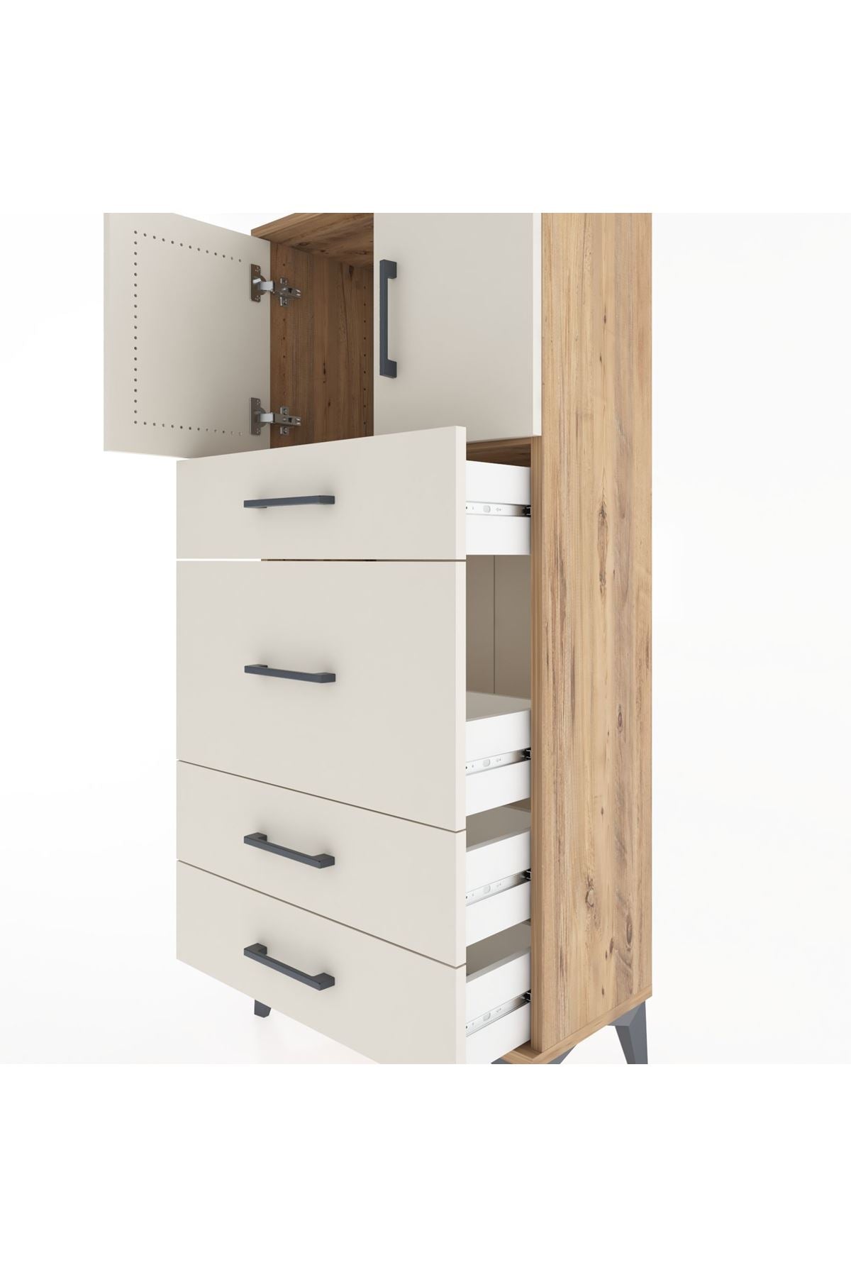 Hyperion Dolap Tek Raflı 4 Çekmeceli 2 Kapaklı 60x44x134 - S50M073V7B