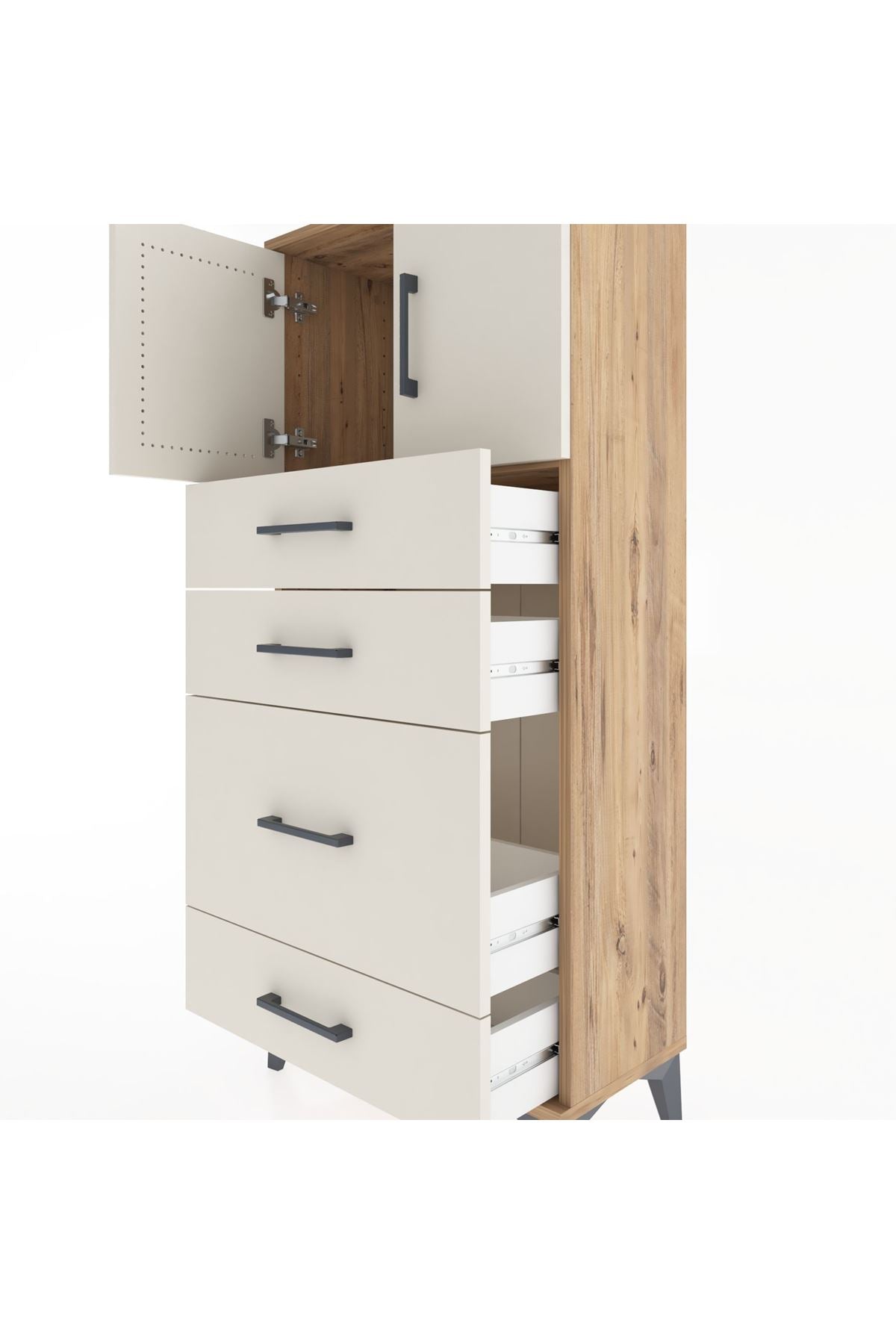 Hyperion Dolap Tek Raflı 4 Çekmeceli 2 Kapaklı 60x44x134 - S50M074V7B