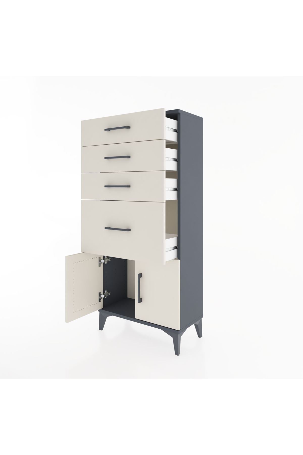 Hyperion Dolap 4 Çekmeceli 2 Kapaklı 60x44x134 Antrasit-Aytaşı