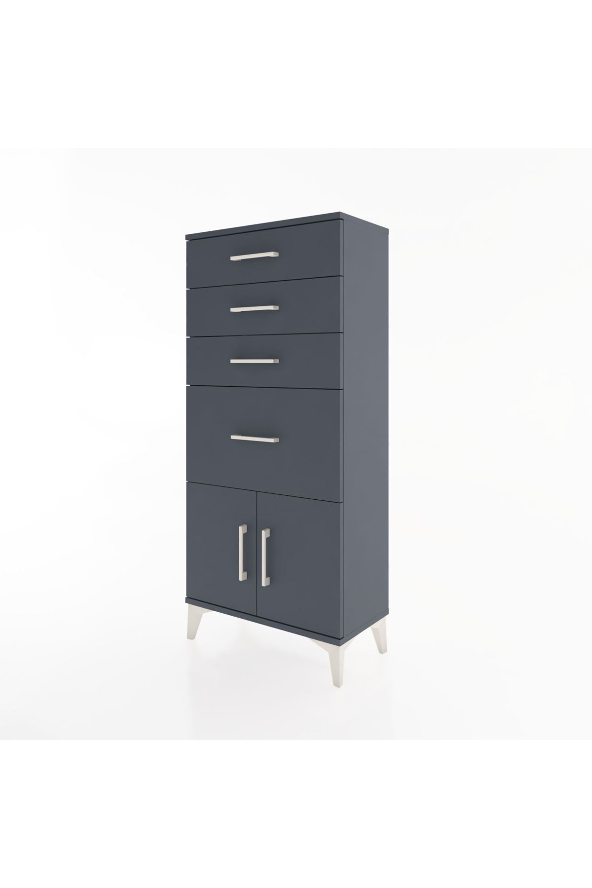 Hyperion Dolap 4 Çekmeceli 2 Kapaklı 60x44x134 Antrasit-Antrasit