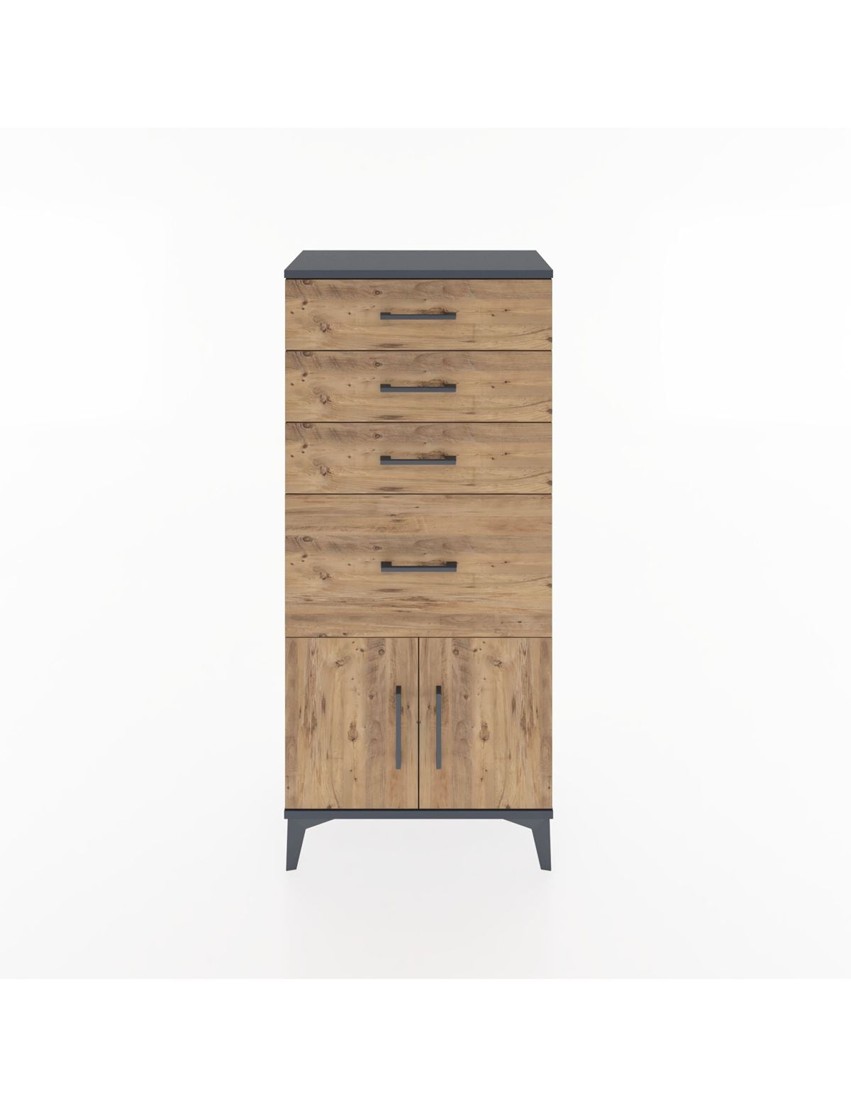 Hyperion Dolap 4 Çekmeceli 2 Kapaklı 60x44x134 Antrasit-Çam