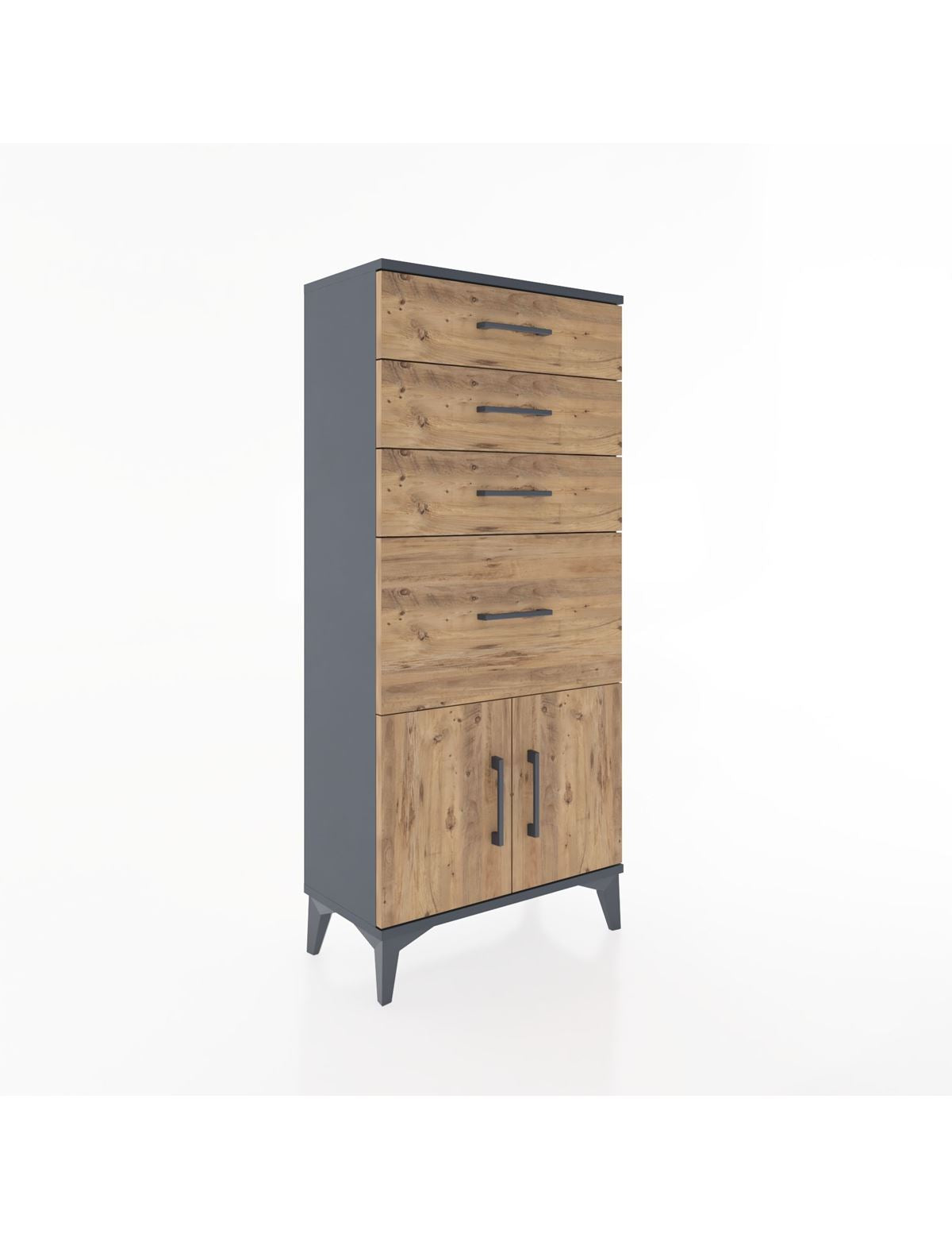 Hyperion Dolap 4 Çekmeceli 2 Kapaklı 60x44x134 Antrasit-Çam