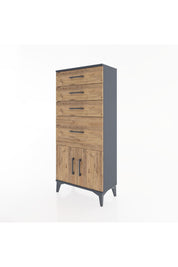 Hyperion Dolap 4 Çekmeceli 2 Kapaklı 60x44x134 Antrasit-Çam