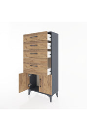 Hyperion Dolap 4 Çekmeceli 2 Kapaklı 60x44x134 Antrasit-Çam