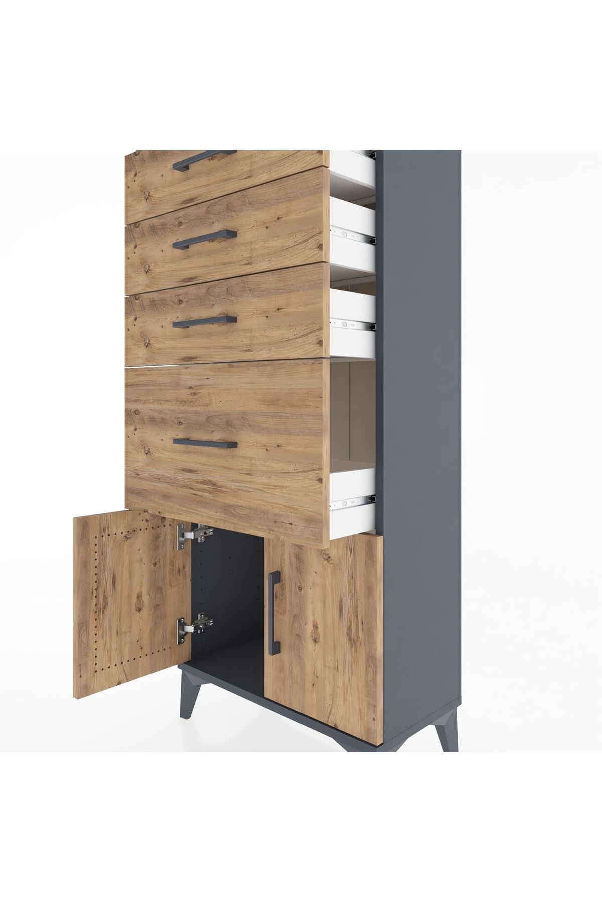 Hyperion Dolap 4 Çekmeceli 2 Kapaklı 60x44x134 Antrasit-Çam