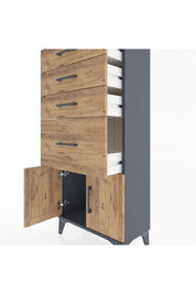 Hyperion Dolap 4 Çekmeceli 2 Kapaklı 60x44x134 Antrasit-Çam