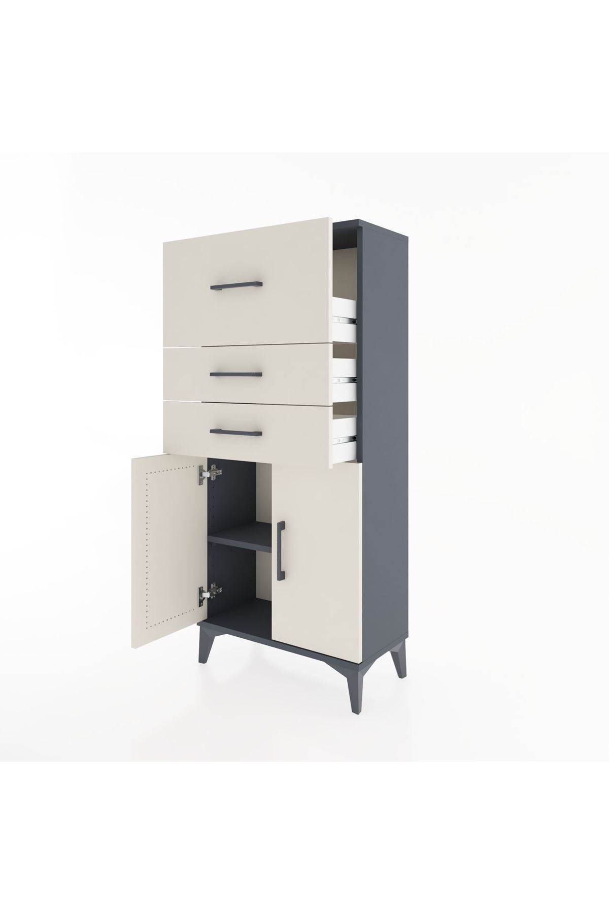 Hyperion Dolap Tek Raflı 3 Çekmeceli 2 Kapaklı 60x44x134 - S50M077V4B
